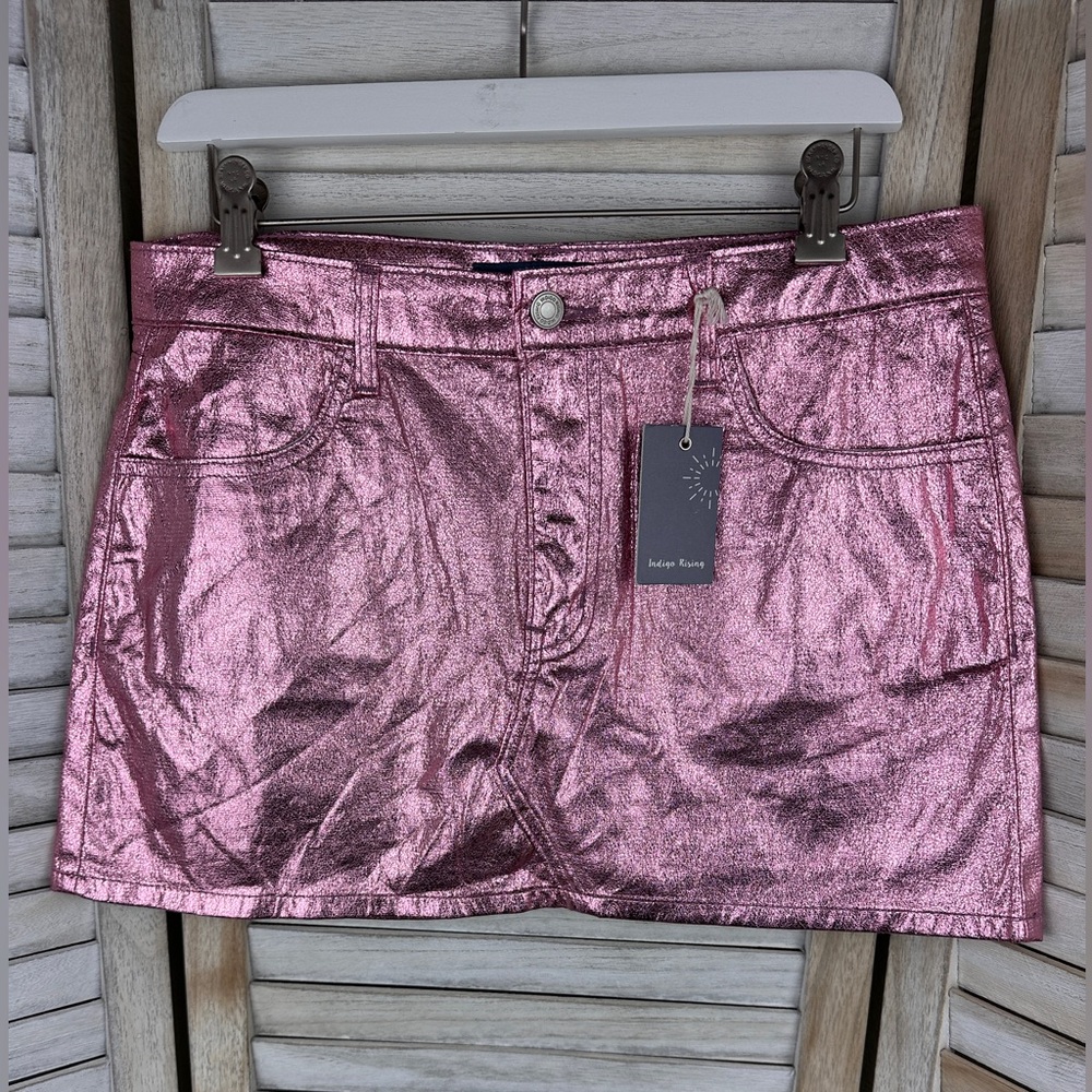 New Y2K 2000s Indigo Rising Metallic Rose Pink Mini Skirt Size Large